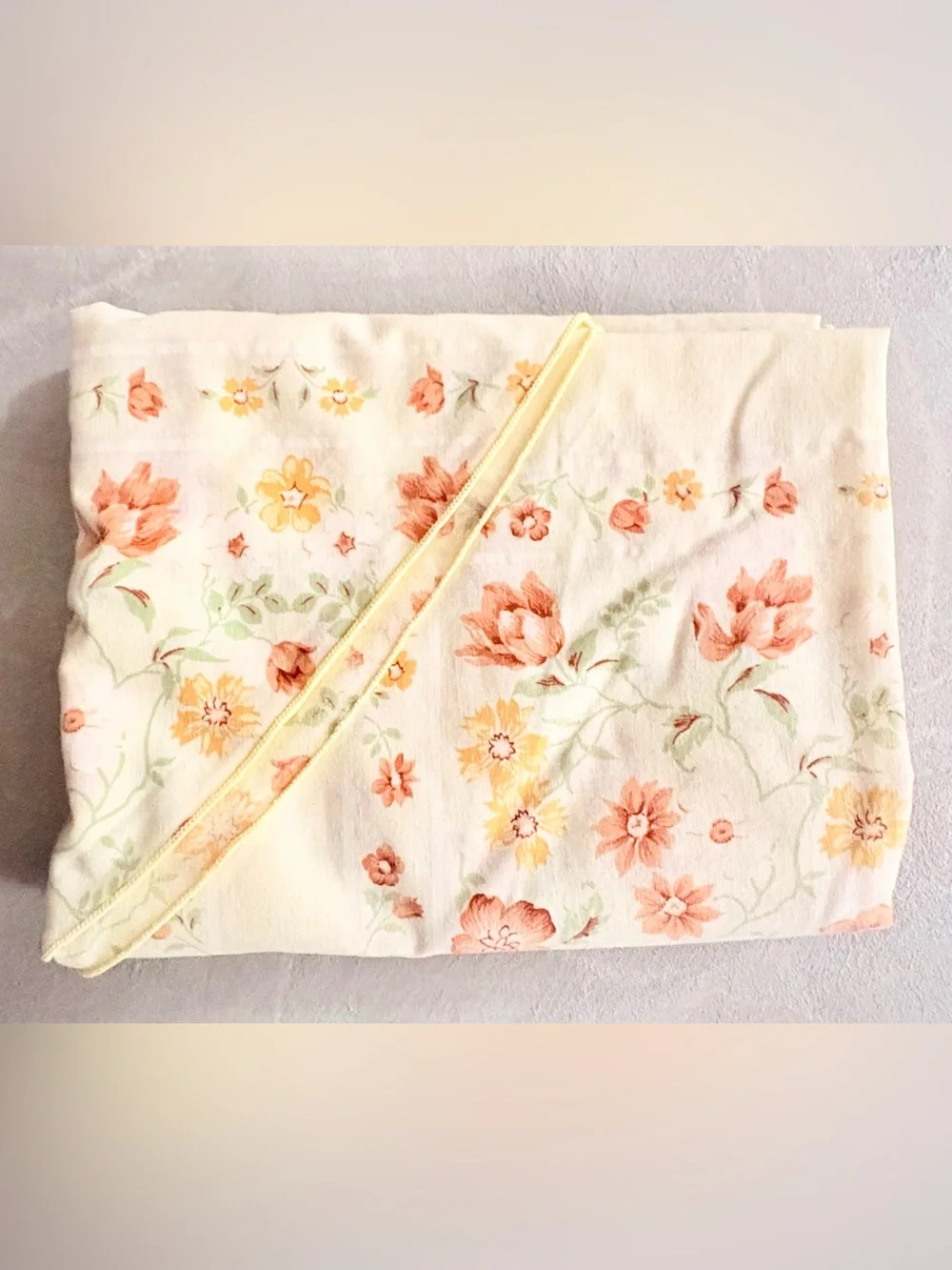Vintage Cacharel Tablecloth & 8 Napkins Set Peach Floral Retro 70s Oval